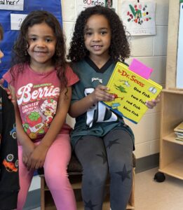 Baylee Phillips and Gracelynn Camburn enjoy reading at Middle Township Elementary School #1 Preschool. Middle Township Public Schools received a grant that will support an ongoing early literacy program. 