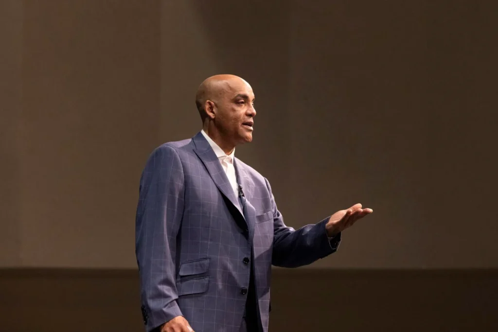 At an Opioid abuse education program, former Rutgers and NFL quarterback Ray Lucas addressed an assembly of approximately 300 students in grades 9-12 at the Performing Arts Center of Middle Township on Thursday, Dec. 5, 2024, answering a question during a Q+A with students, letting them know if they get injured in sports, to take the time they need to heal, rather than be exposed to his story, which was to take pain medication to enable him to continue his participation in the NFL.