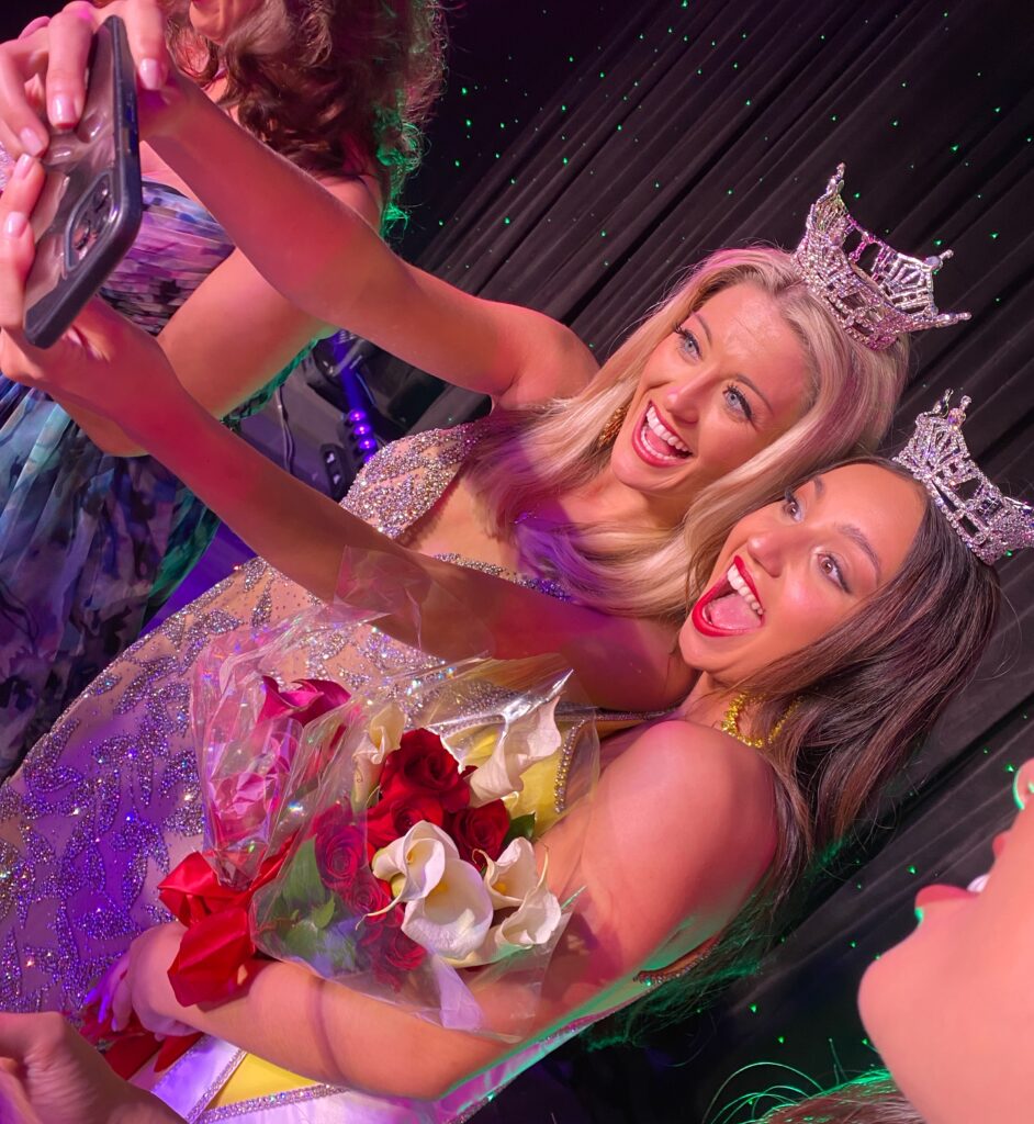 Alyssa Sullivan, Miss New Jersey 2021 posing for a “selfie” with newly-crowned Miss New Jersey 2022, Augostina Mallous.