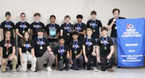 Middle Township High School’s Robotics team, the M.I.T. 8721, after winning the First Mid-Atlantic Robotics Competition
