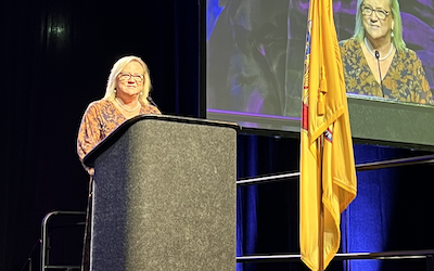 Middle Township School District’s Diane Fox accepts Business Administrator of the Year Award during NJSBA’s Workshop 2024