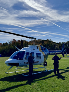 NJ State Police aviation unit landing for students at MTPS