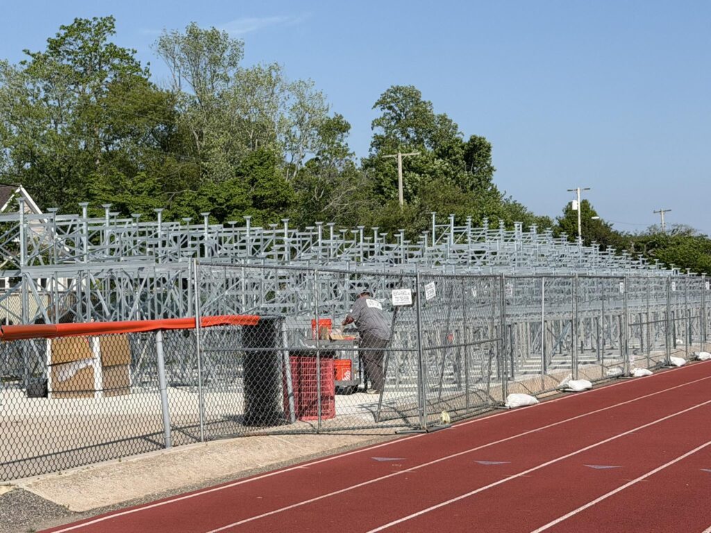 Middle township bleachers construction worker