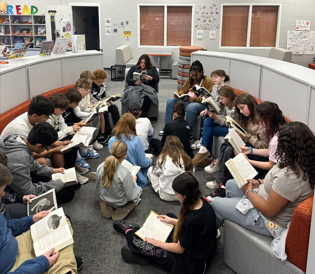 Students reading in the Elementary #2 library